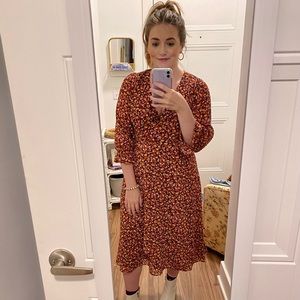 Madewell Red Bishop Sleeve V-Neck Midi Sundress